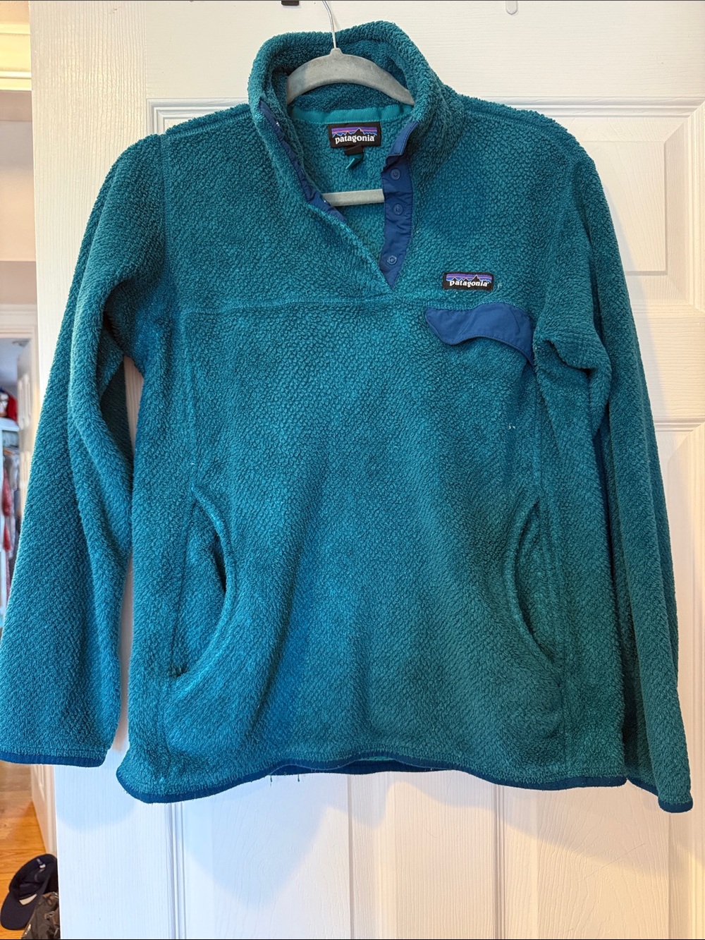 Patagonia Teal Pullover Fleece Snap‑Placket Sweater